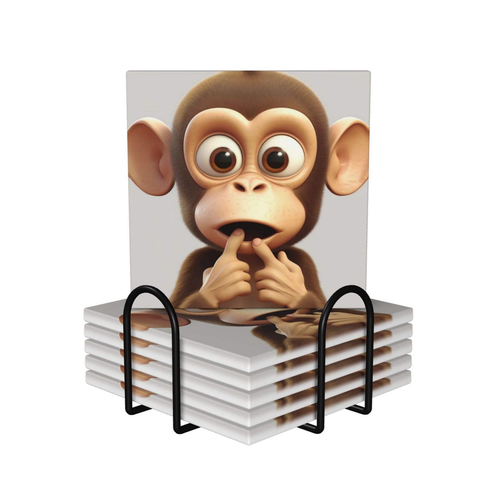 Dessous de verre en céramique avec support en métal au design raffiné de singe silencieux