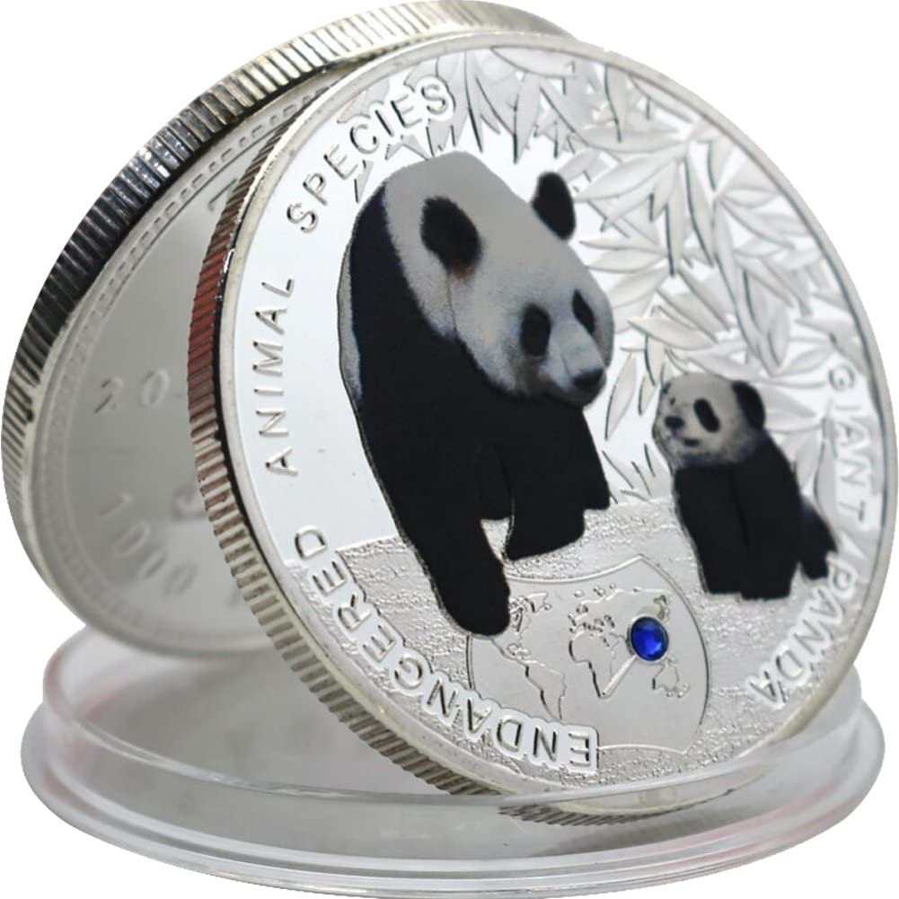 Haowul Silver Chinese Embossed Panda Commemorative Coin Traditional Lucky Foil Coin With Rhinestone Protective Art Collectable Gift