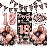 Decoracion 18 Cumpleaños, 18 Cumpleaños Chica Oro Rosa Negra, Globos 18 Cumpleaños Decoracion con pancarta, Foil Número 18, Confeti, Globos de Látex para Fiesta de 18 Años Chica