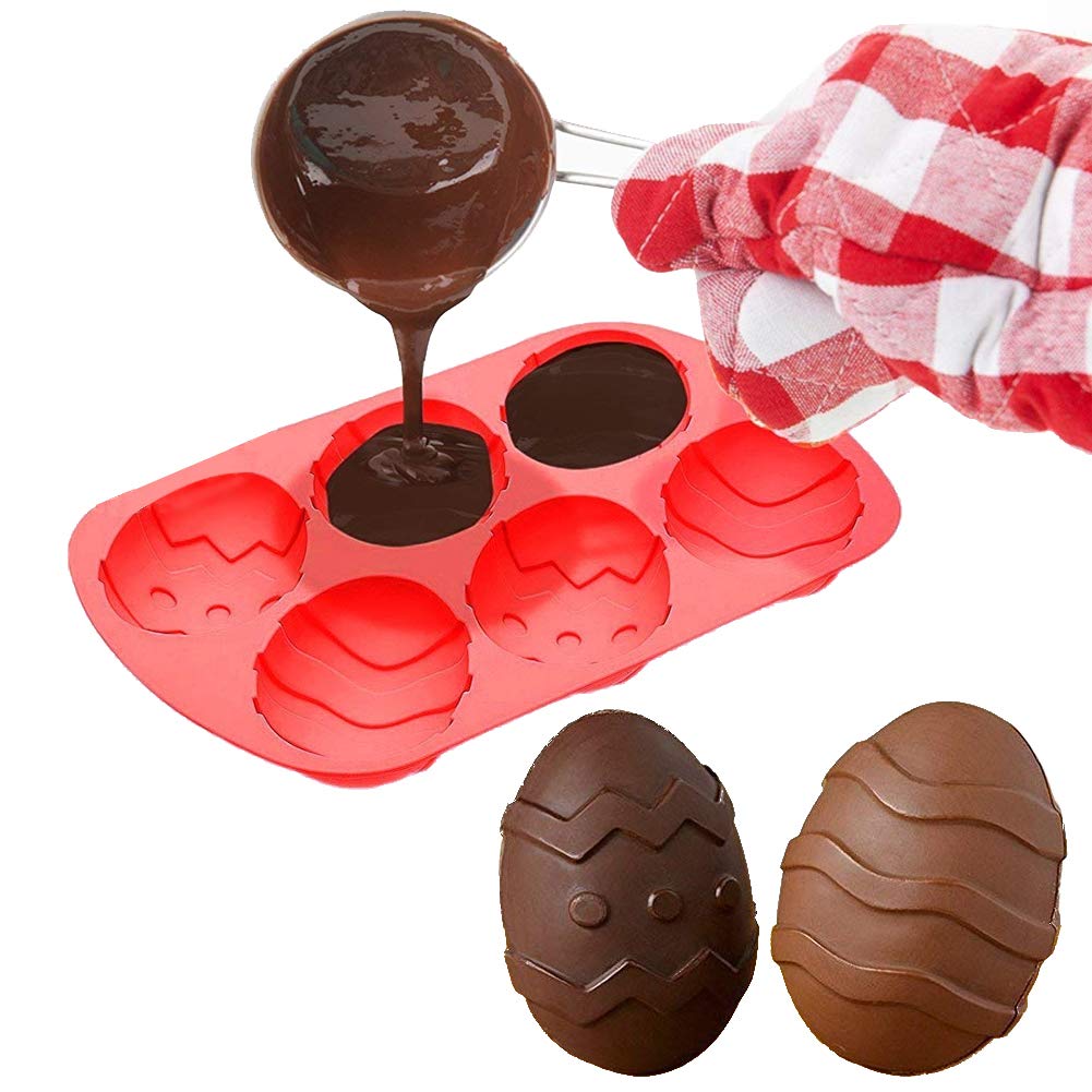 Juego de 4 moldes de silicona con 6 cavidades en forma de huevo de Pascua para hornear pasteles y chocolates, para hacer jabón, pasteles, magdalenas, cubitos de hielo, pudín de galletas