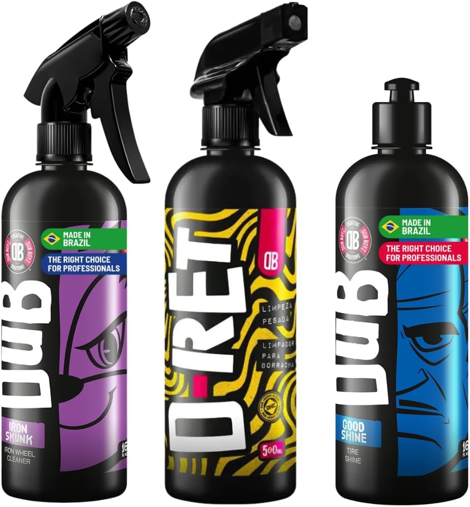 DUB BOYZ Complete Wheel & Tire Care Kit – Includes Iron Skunk Rim Decontaminant, D-RET Heavy-Duty Rubber Cleaner, and Good Shine Tire Dressing – Deep Clean and Shine for Wheels and Tires