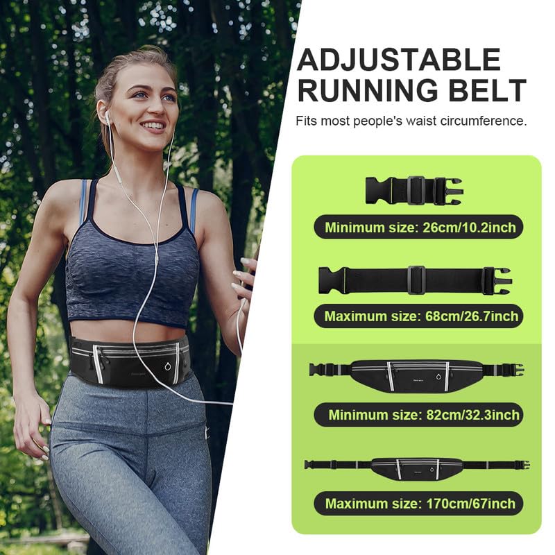 Running Belt, Ultra Slim Money Belt Running Bag, Lightweight Fanny Pack Multi-pocket Bumbags, Waterproof Belt Bag with Headphone Hole, Adjustable Pouch for Workouts, Cycling, Walking & Travel - Unisex - Image 3