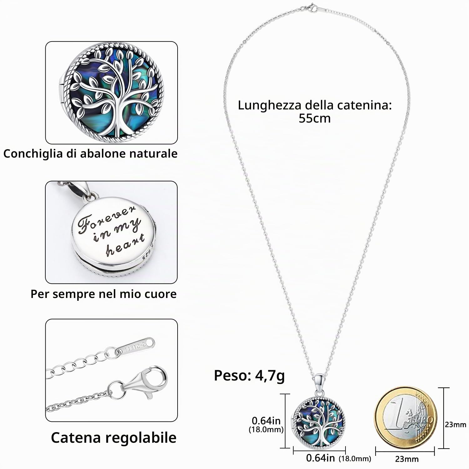 Ciondolo Portafoto in Argento Sterling 925, Collana Ciondolo Albero Della Vita Donna Medaglione Foto, Collana Portafoto Personalizzata Regali di Gioielli per Donne Ragazze Mamma