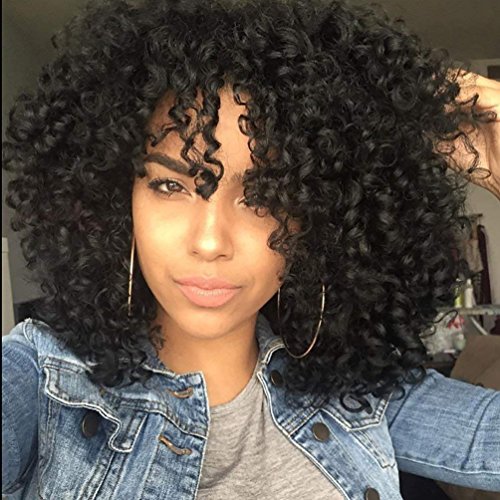 Short Curly Wigs Afro Kinky Curly Wigs for Black Women Heat Resistant Synthetic Full Black Wigs With Bangs