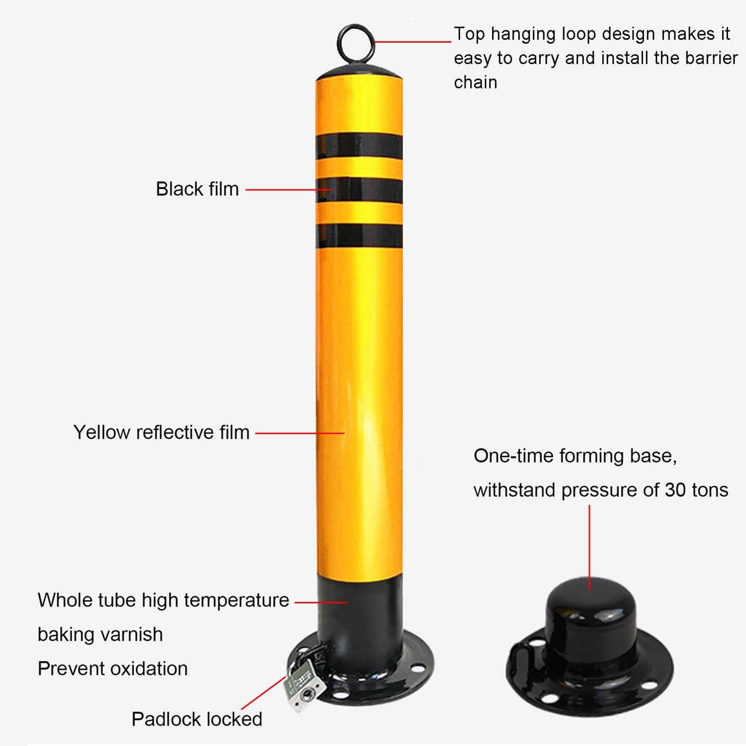 Poteau De Stationnement 650mm Barriere De Parking Pliante Acier Véhicule Garage Borne De Sécurité Haute Visibilité Installation Facile (Color: Yellow)