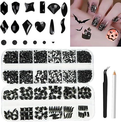 Miniatura 5 de 2680 gemas de uñas de diamantes de imitación verde esmeralda, 120 dijes de uñas grandes de color verde oscuro con cuentas redondas de parte trasera