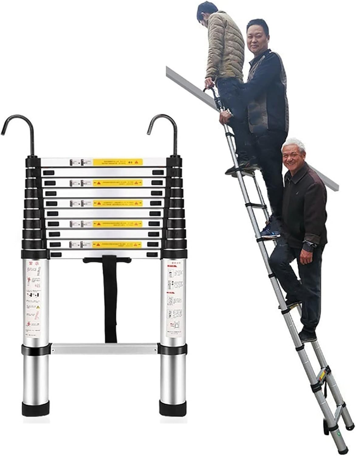 Aluminum Telescoping Ladder with Hook, 8m/ 7m/ 6m/ 5m/ 4m/ 10FT/ 2m/ 1m Tall Telescopic Extension Ladders for Roof Home Loft Outdoor Work, Load 150kg (Size : 1.5m/5ft)