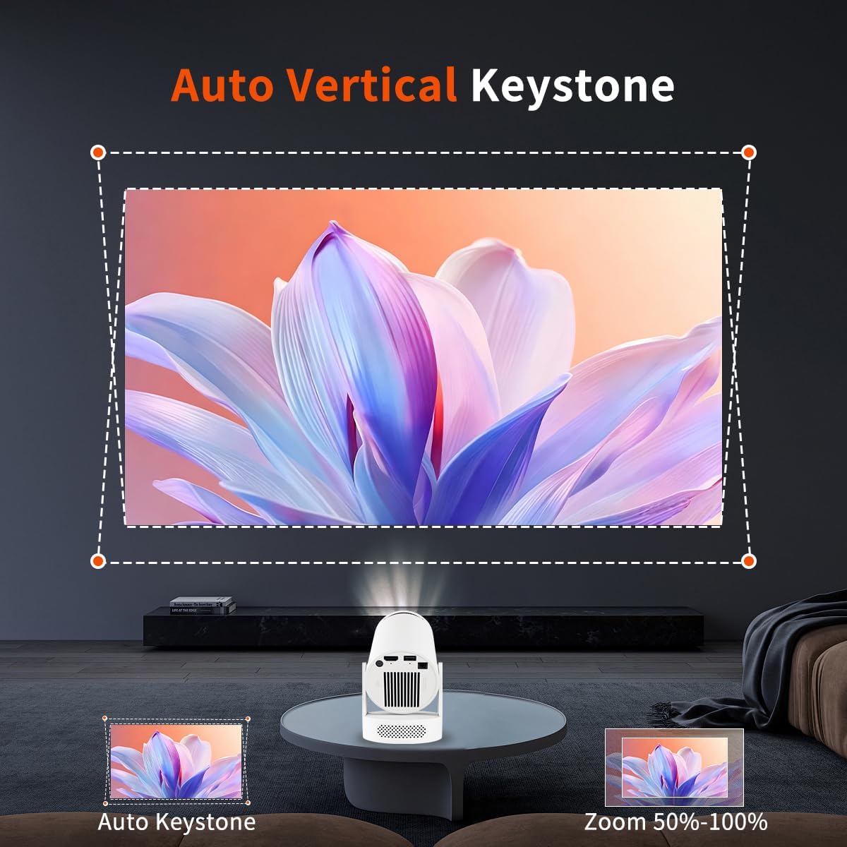 [Apps integradas & 2026 Upgraded] Proyector Portatil 4K, 1080P HD WiFi 6 BT 5.4, Compatibile con HDMI/USB/TV Stick/PS5/Laptop, Proyector para Movil Altavoz de 5W, Auto Keystone, Rotación de 180°