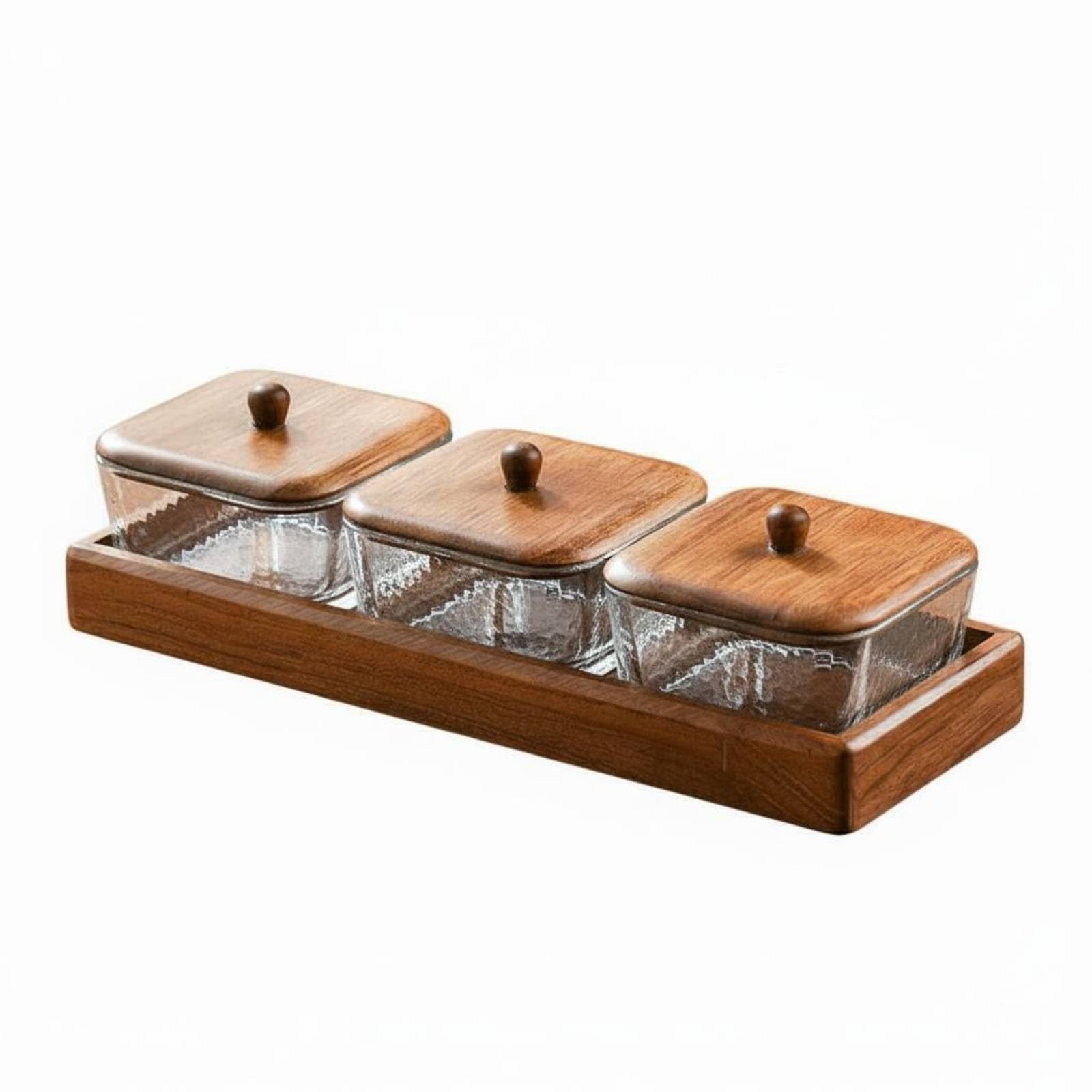 Plateau bois tourniquet pour buffet chic avec assiettes en verre