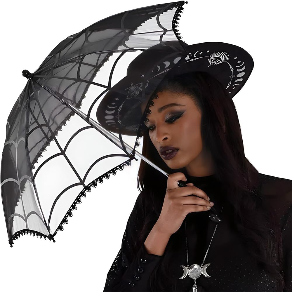 Black Sheer Parasol Umbrella - 1 Pc. - Elegant & Lightweight, Perfect For Photo Shoots, Parties, Cosplay & Special Events