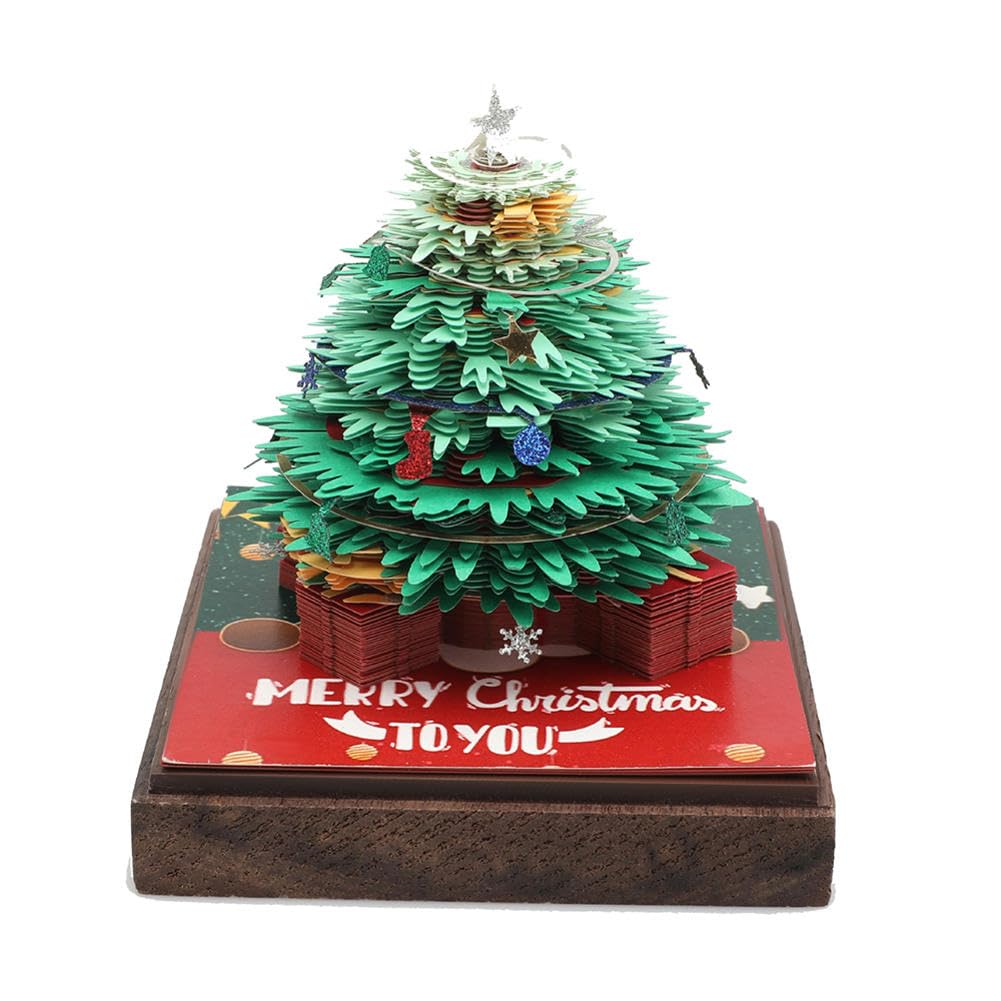Abreißbarer 3D-Papierkunst-Notizblock-Tischkalende Papierskulptur Weihnachtsbaum 3D-Kalender, Silhouettenkalender, Papierskulptur Schreibtischdekoration, Büro-Schreibtisch-Notizblock(Green)