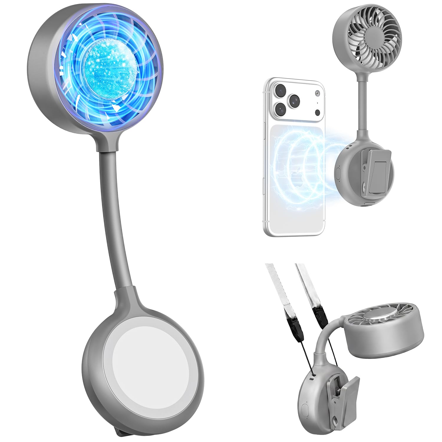 ハンディファン 冷却プレート マグネット式 【新登場・スマホに付き・両手を解放】 携帯扇風機 強力 静音 360°角度調整 3段階風量 静音 傘にクリップ 手持ち扇風機 5200mAh大容量 32時間連続稼働 小型扇風機 usb扇風機 軽量 140g 卓上/手持ち/首掛け 熱中症対策 通勤 通学 アウトドア キャンプ プレゼント (グレー)
