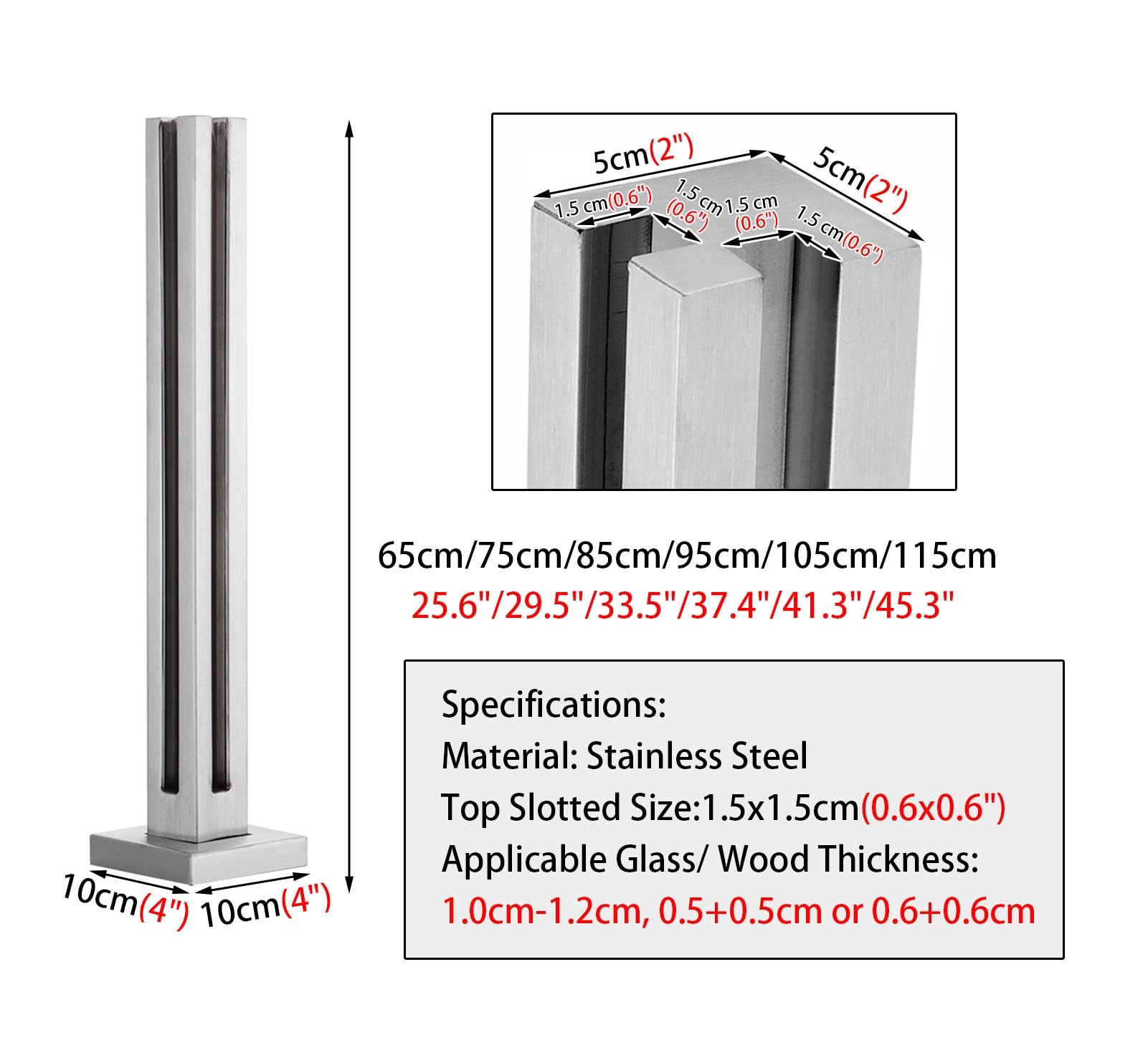Poste Barandilla Vidrio Sistema de Barandillas de Cristal para Terrazas Paneles de Cristal para Exteriores, Barandilla de Cristal para Balcones de Alta Resistencia, Sistema de Barandilla Metálica Cuad