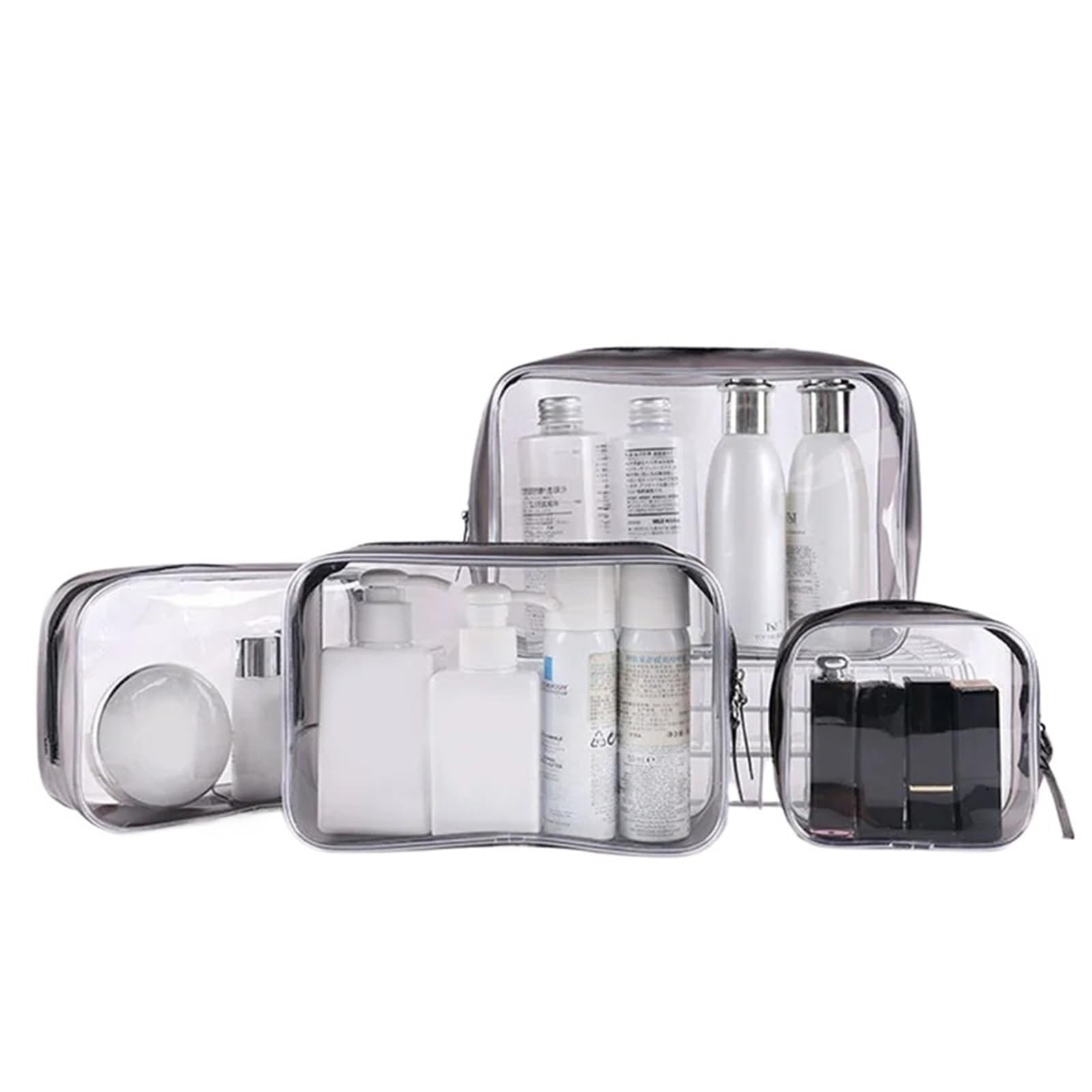 Borsa da Toilette Impermeabile Borsa for cosmetici da viaggio for donna | Custodia cosmetica con cerniera for il tempo libero, bellezza in PVC(A-black 4pcs)