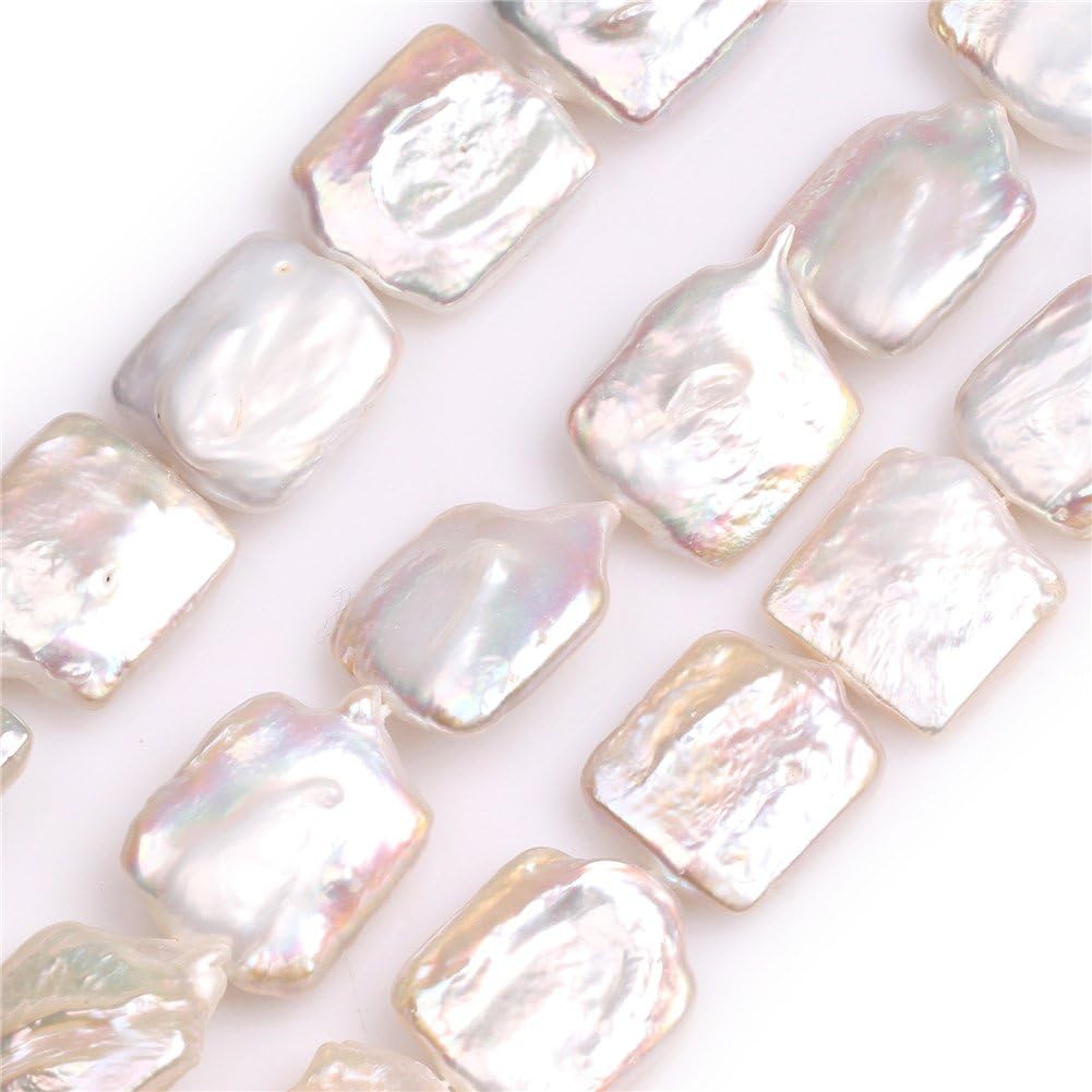 JOE FOREMAN 16x20mm Nuclear Edison Pearl Semi Precious Gemstone White Rectangle Loose Beads for Jewelry Making DIY Handmade Craft Supplies 15"