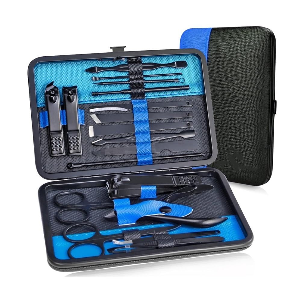 SBCGFY Nail Clippers, Stainless Steel Nail Clipper Set,15pcs Manicure Pedicure Kit for Travel Nail Kit,Blue