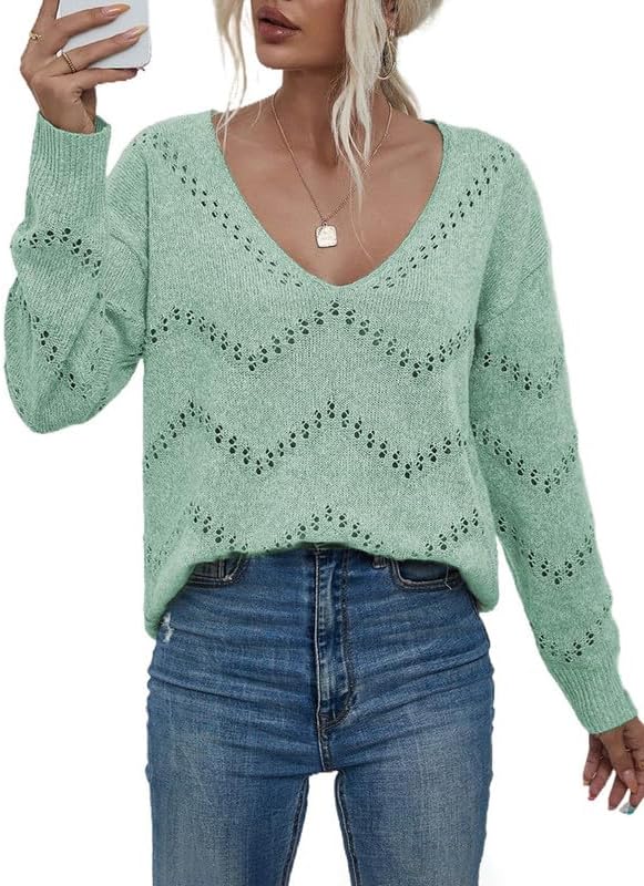 EVALESS Women's Crochet Sweater Top Hollow Out Long Sleeve Pullover Tops Fall Outfits Fashion 2025
