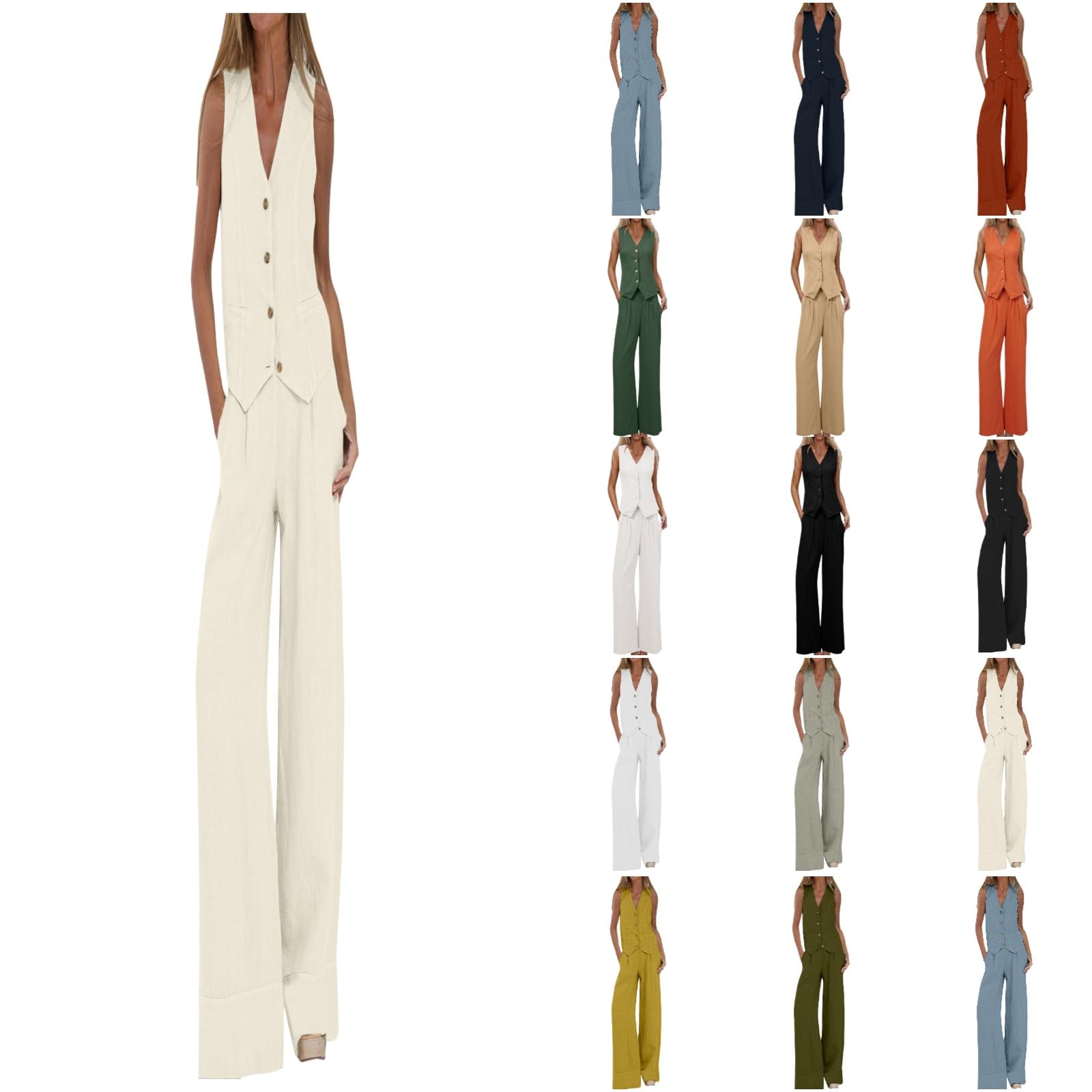 Blazer Sets Women 2 Piece Outfits Summer Sleeveless Suit Vest And Wide Leg Pants Womens Business Casual Clothing