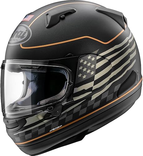 Arai Signet-X - Casco unisex de motocicleta de calle para adultos, con bandera de EE. UU., color negro, dorado, plateado, talla L