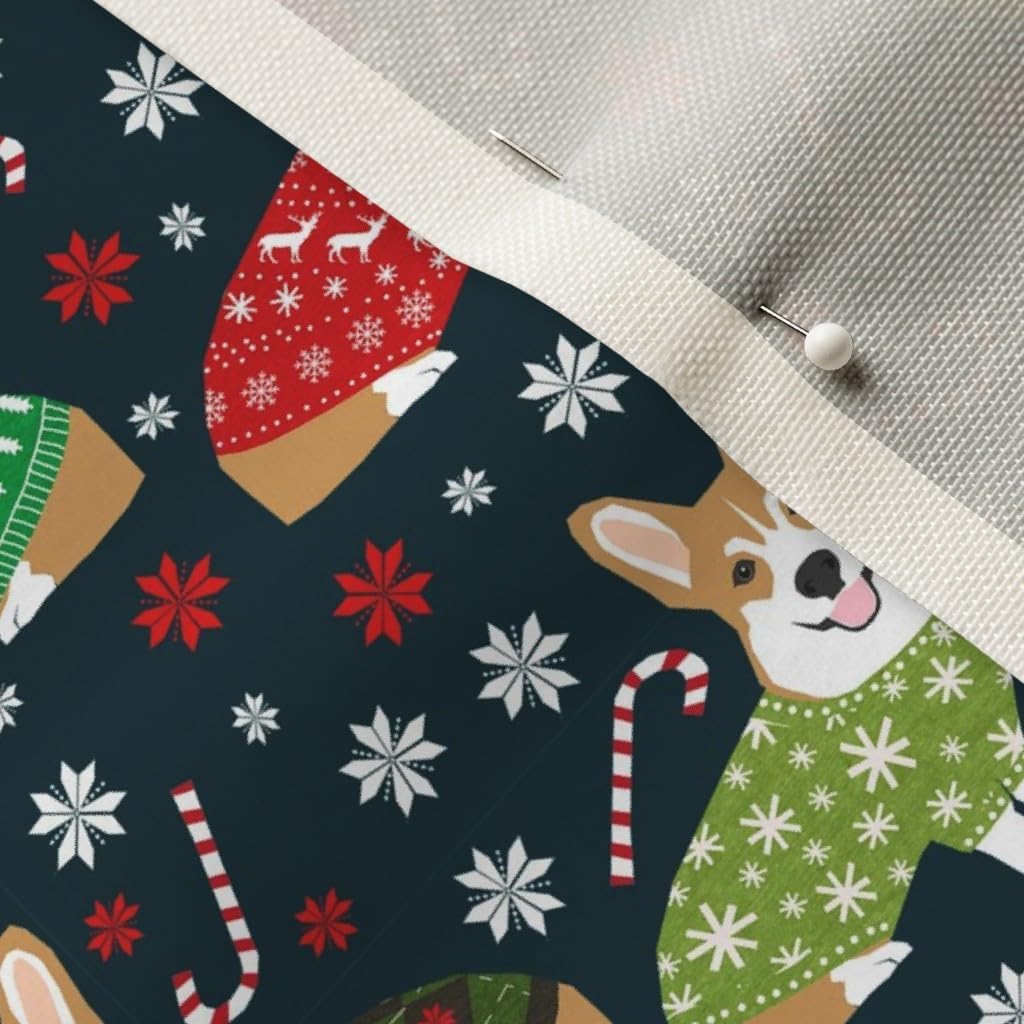 Spoonflower Fabric - Corgi Holiday Xmas Cute Christmas Corgis Sweater Cloth Pet Portrait Printed on Upholstery Velvet Fabric Fat Quarter - Upholstery Home Decor Bottomweight Apparel