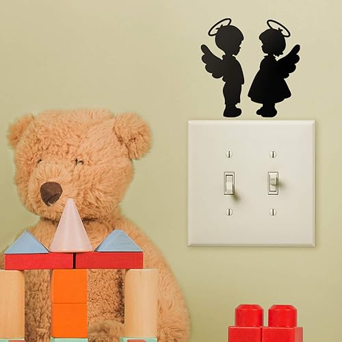 Miniatura 2 de Juego de 2 calcomanías de vinilo para pared, diseño de ángel para niños, 4 x 4 pulgadas, diseño de ángeles para niños pequeños, hogar, dormitorio,