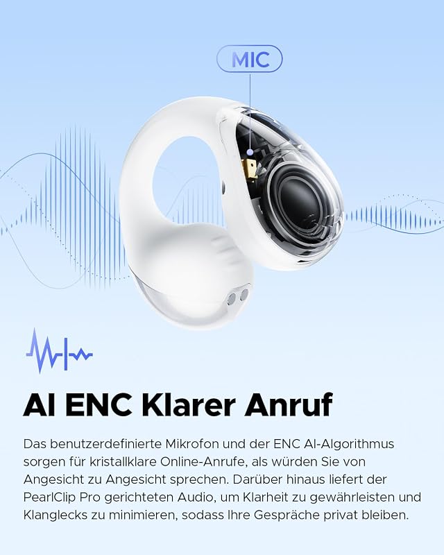 SoundPEATS PearlClip Pro Bluetooth Fülhallgató, Fülre Csíptethető, 5.4 Bluetooth, 3D Hangzás, 24 Órás Üzemidő, Gyorstöltés, IPX5 Vízálló, 12