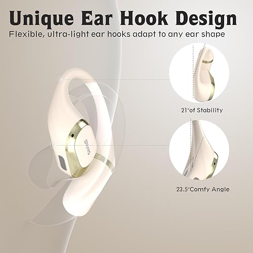 Vista 4 de OHAYO Auriculares de oreja abierta, auriculares con gancho ergonómico para la oreja, auriculares Bluetooth 5.4 con pantalla digital inteligente