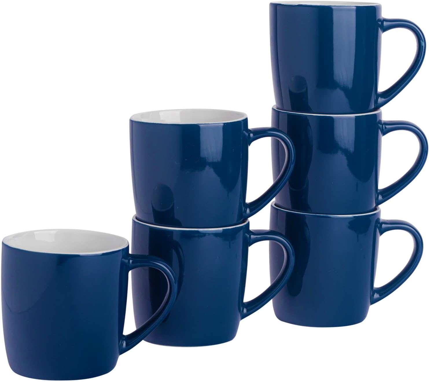 Argon Tableware Coloured Coffee Mugs - Navy - 350ml - Pack of 6 - Gloss Ceramic Stoneware Latte Cappuccino Cups Hot Chocolate Cups Colourful Mug Set with Handle