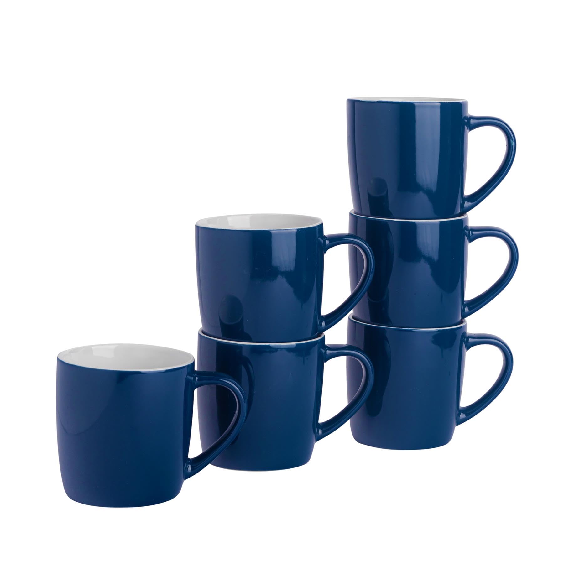 Argon Tableware Coloured Coffee Mugs - Navy - 350ml - Pack of 6 - Gloss Ceramic Stoneware Latte Cappuccino Cups Hot Chocolate Cups Colourful Mug Set with Handle