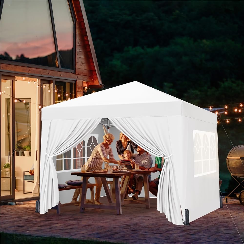 Yaheetech Gazebo da Giardino Tre Altezza Regolabile Tendone Pop-up Pieghevole con Telo Impermeabile con 4 pareti Laterali Tenda Chiuso Festa Esterno Campeggio 3 x 3 M Bianco