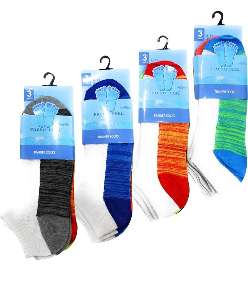 Qz Fashion Men's Multicoloured 6 Pairs Of Trainer Socks, Bright Colours, Colourful Socks Size 6-11