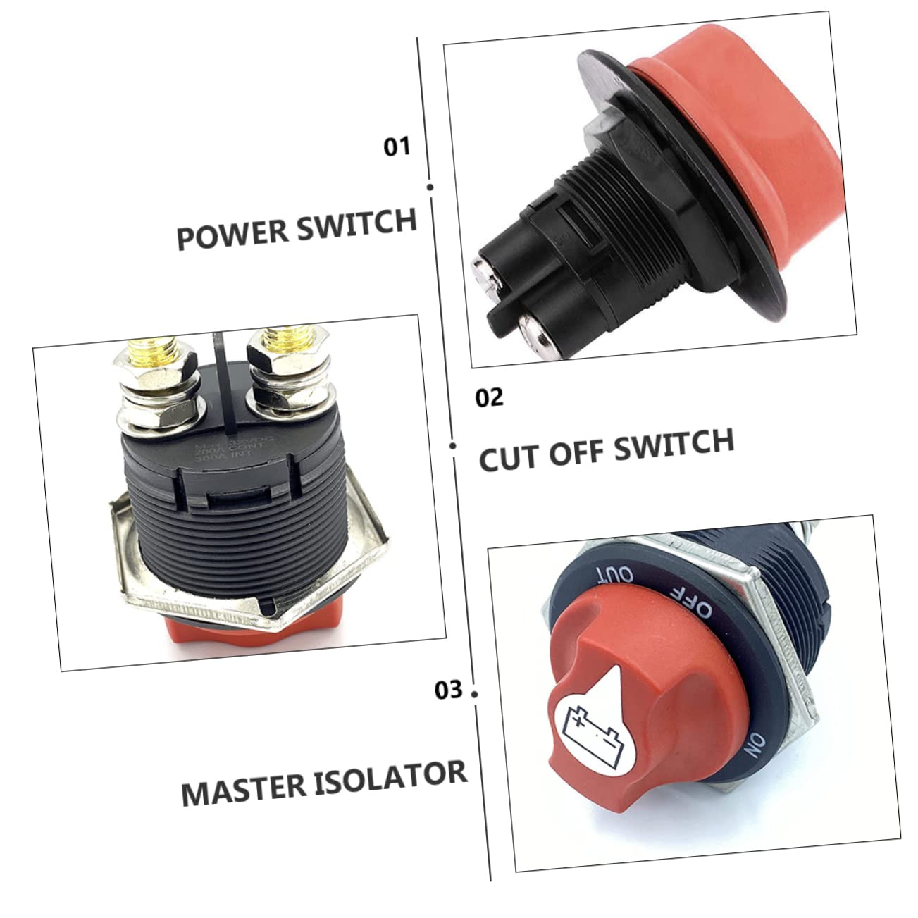 Ciieeo 1Set Heavy Duty Battery Disconnect Switch for Boat Rv ATV and Car Cutoff Switch with Heavy Duty Power Cable
