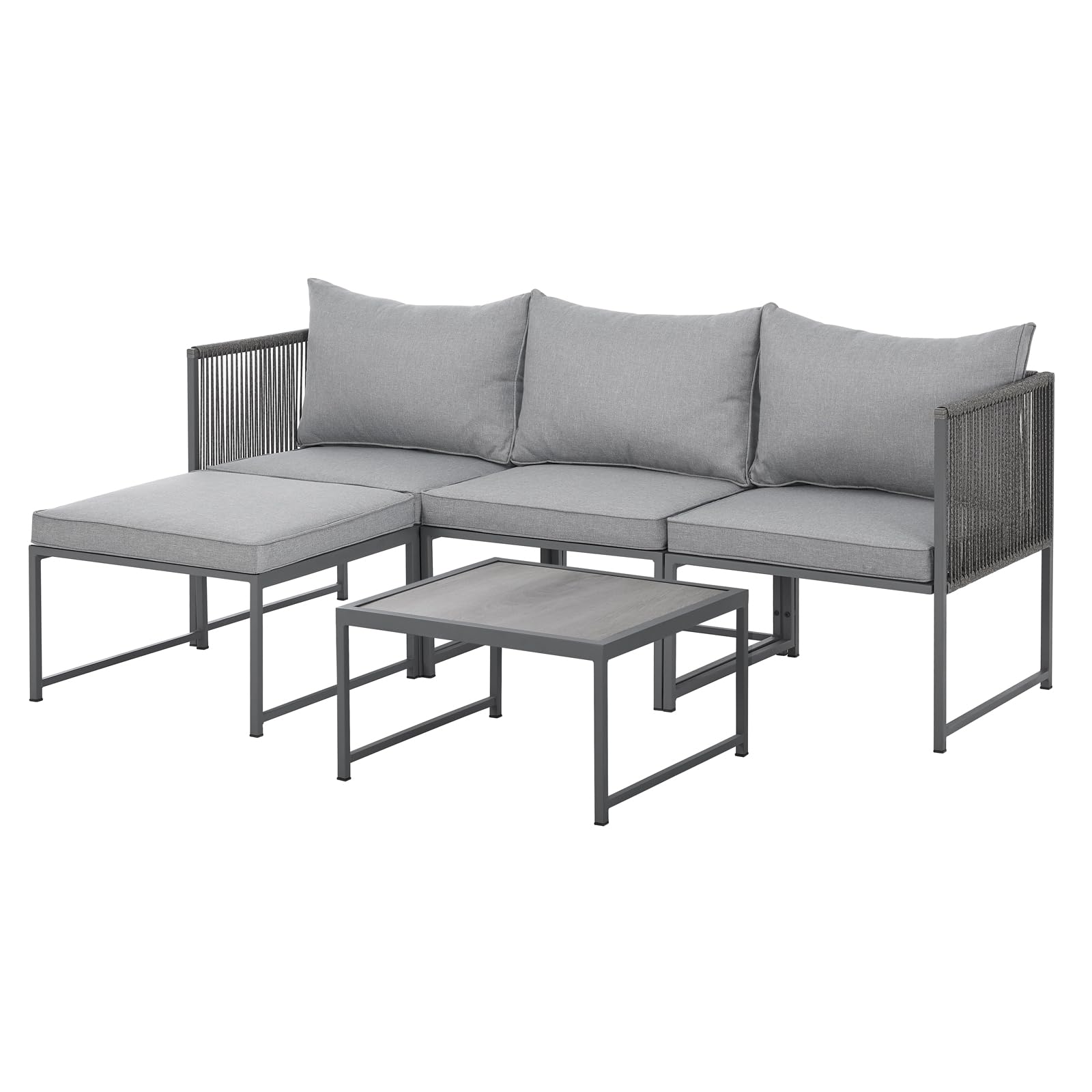 SVITA Detroit Gartenmöbel Set Polyrattan Lounge Modular Ecksofa Chaiselongue Tisch Flexibel als 3 Sitzer oder Sessel 2 Sitzer Inklusive Kissen Grau