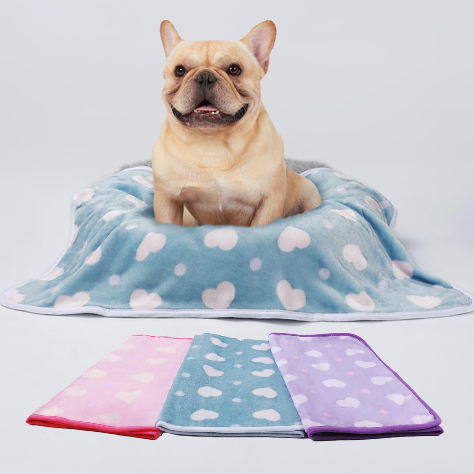 luciphia 3 Pezzi Coperta per Cane/Gatto Lavabile Soffice Durevole, Morbida e Calda Flanella,Punto d'amore,Small (60 * 40cm)