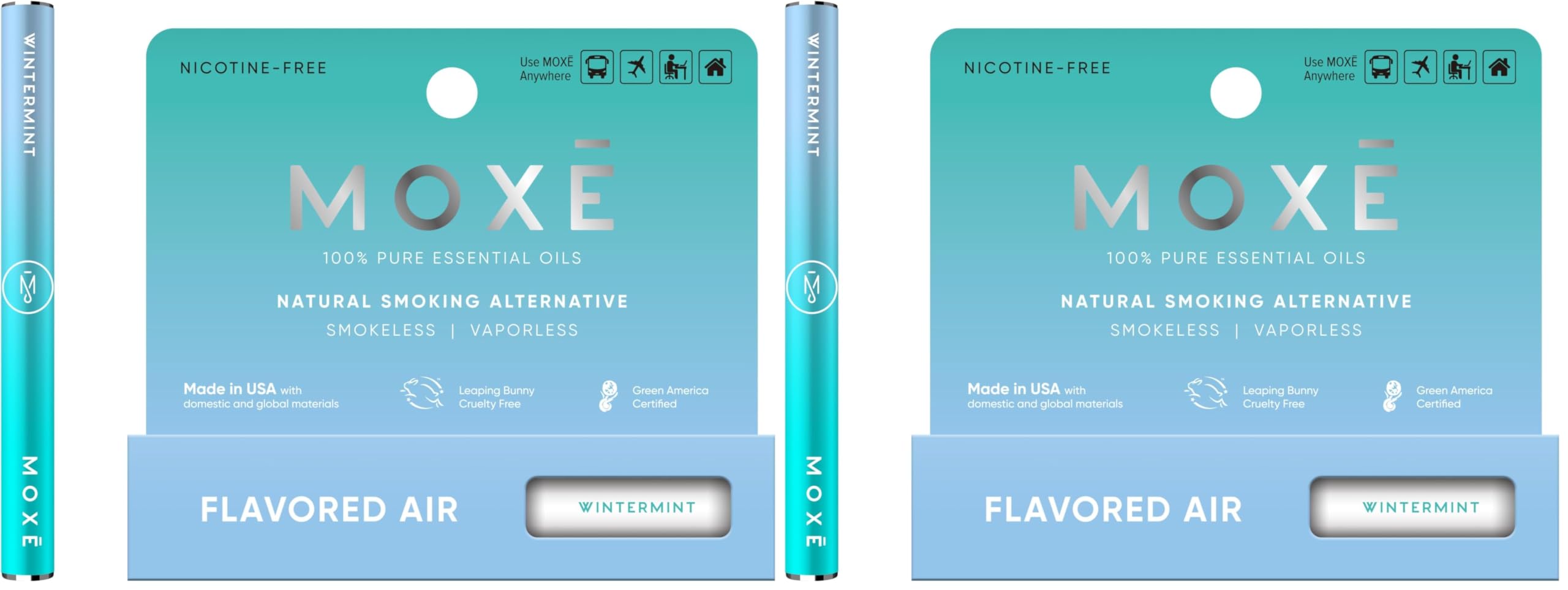MOXE Natural Wintermint Air Inhaler | Non Electric Long-Lasting Flavored Air Refreshing Support | Oral Fixation Wintergreen &amp; Menthol Essential Oils, Craving Relief (Pack of 2)