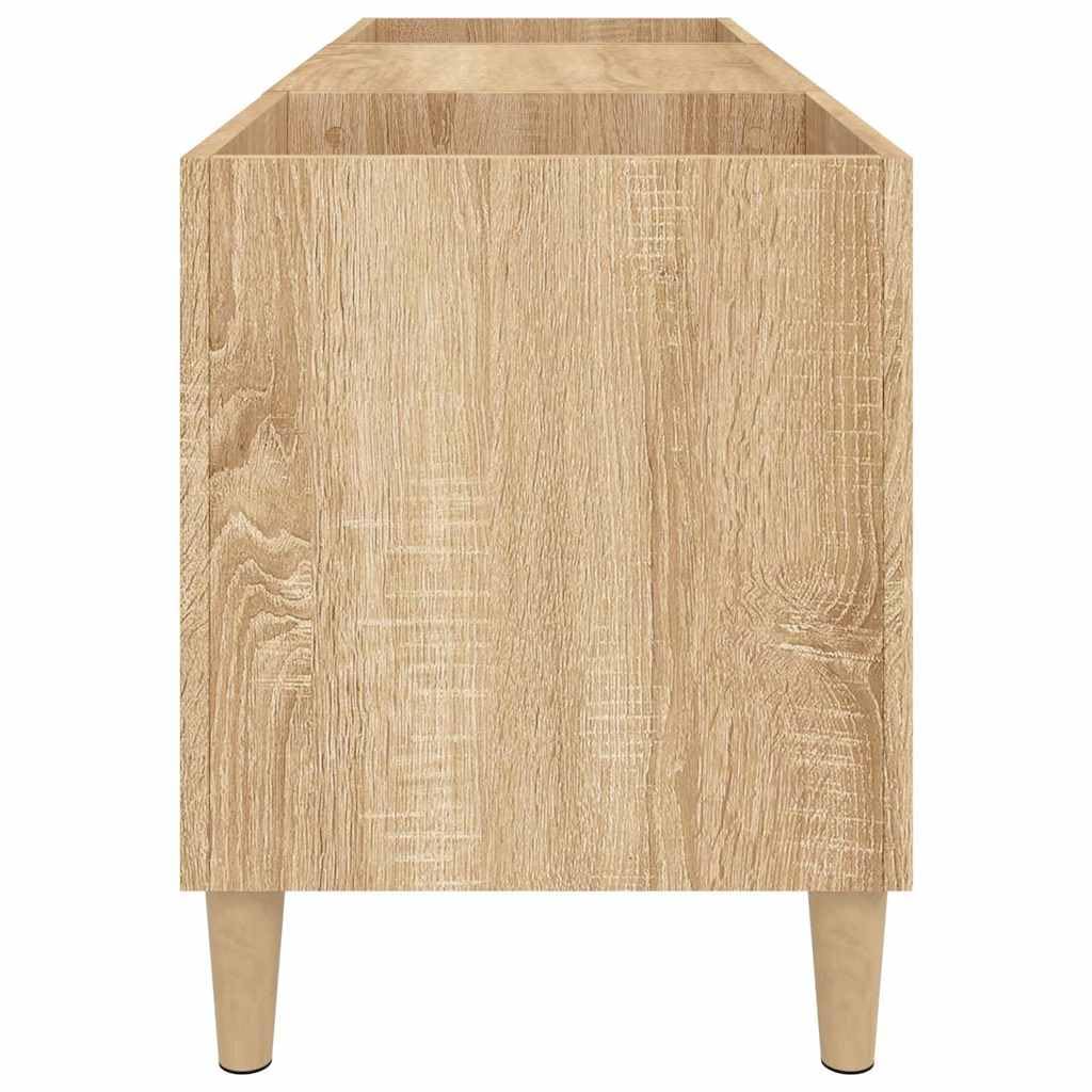 Szafka na płyty gramofonowe, dąb Sonoma 121 x 38 x 48 cm, materiał drewnopochodny, wytrzymała szafka do przechowywania winylowa z drewnianymi nóżkami, idealna do gramofonów i mediów