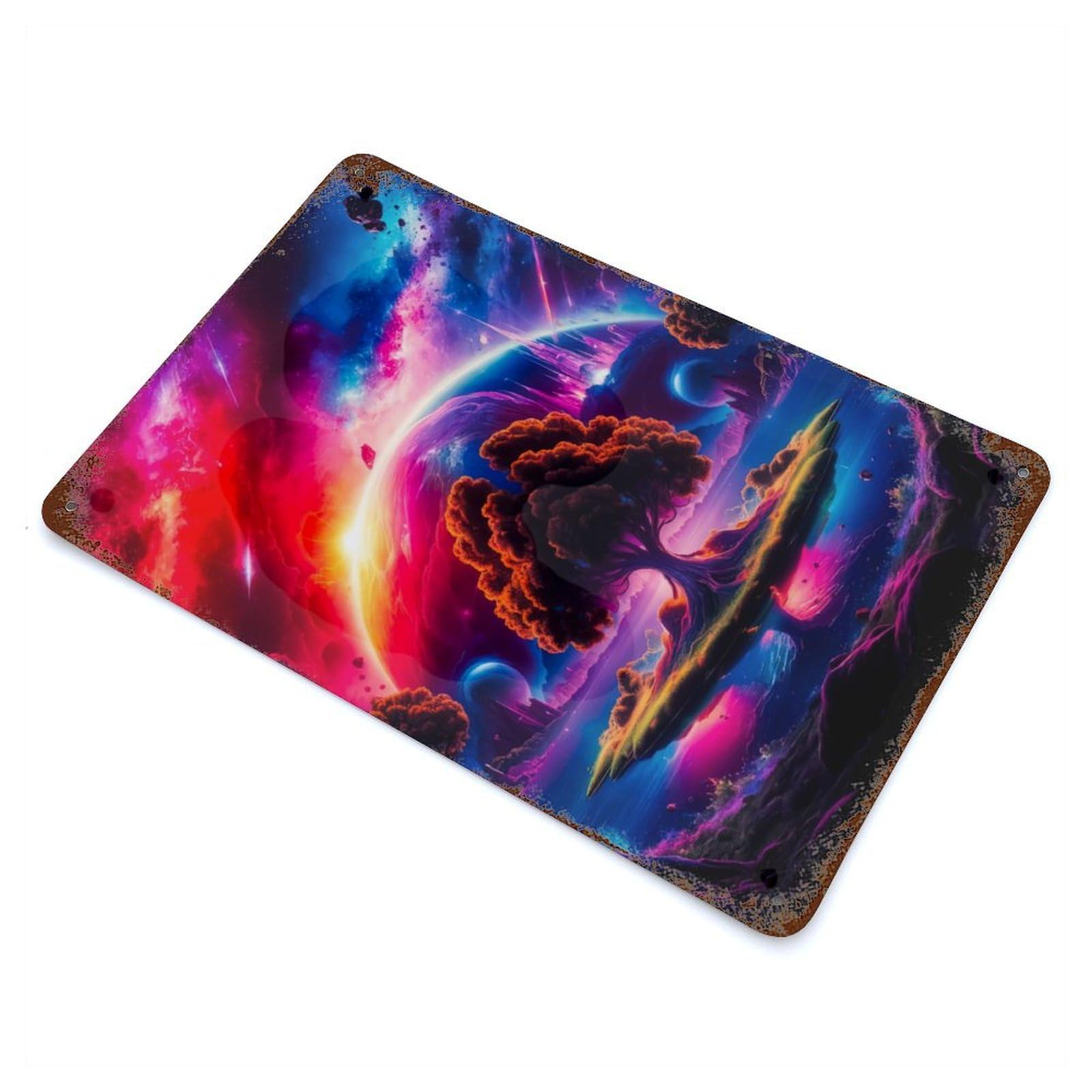 Cosmic Neon Landscape Vintage Metal Tin Sign 11.8"x7.9", Farmhouse Wall Decor for Living Room, Hallway And Home Decor