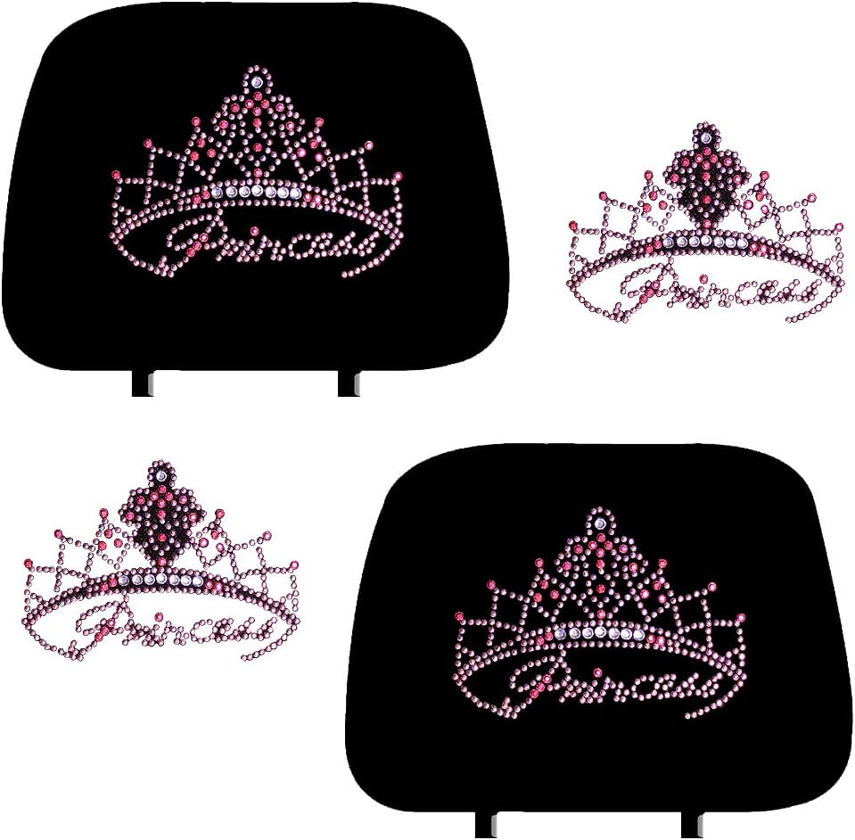 ALLBrand Universal Fit Car Truck Crystal Bling Rhinestone Studded Black Seat Headrest Covers - Pack of 2 (Princess-Black)