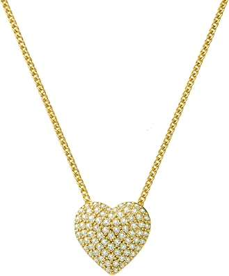 Rnivida Gold Plated CZ Pave Puff Heart Pendant Necklace for Women