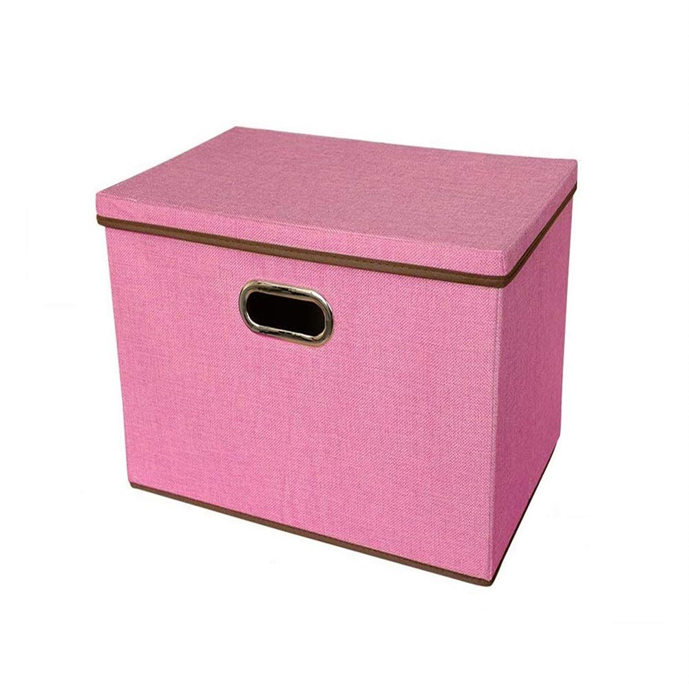 ETRGFTHU Large Cotton Linen Fabric Foldable Storage Box Container with Lid And Handles For Toy Organizers Storage Bin Cubes Organizer(Pink,45x30x30cm)