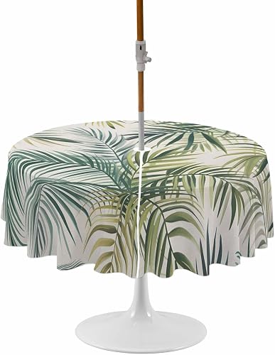 Ruian Store Watercolor Summer Tropical Leaves Outdoor Round Tablecloth Zippered 