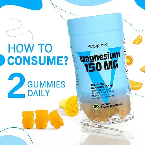 Miniatura 3 de Gomitas veganas de citrato de magnesio, 150 mg de magnesio para adultos y niños, suplemento de magnesio calmante de alta absorción para dormir,