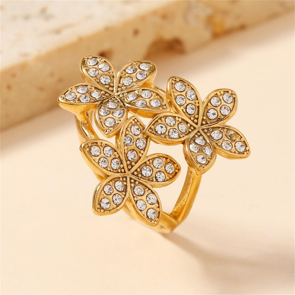 Chunky Statement Ring for Women 18K Gold Plating Stainless Steel Cubic Zirconia Engagement Promise Rings
