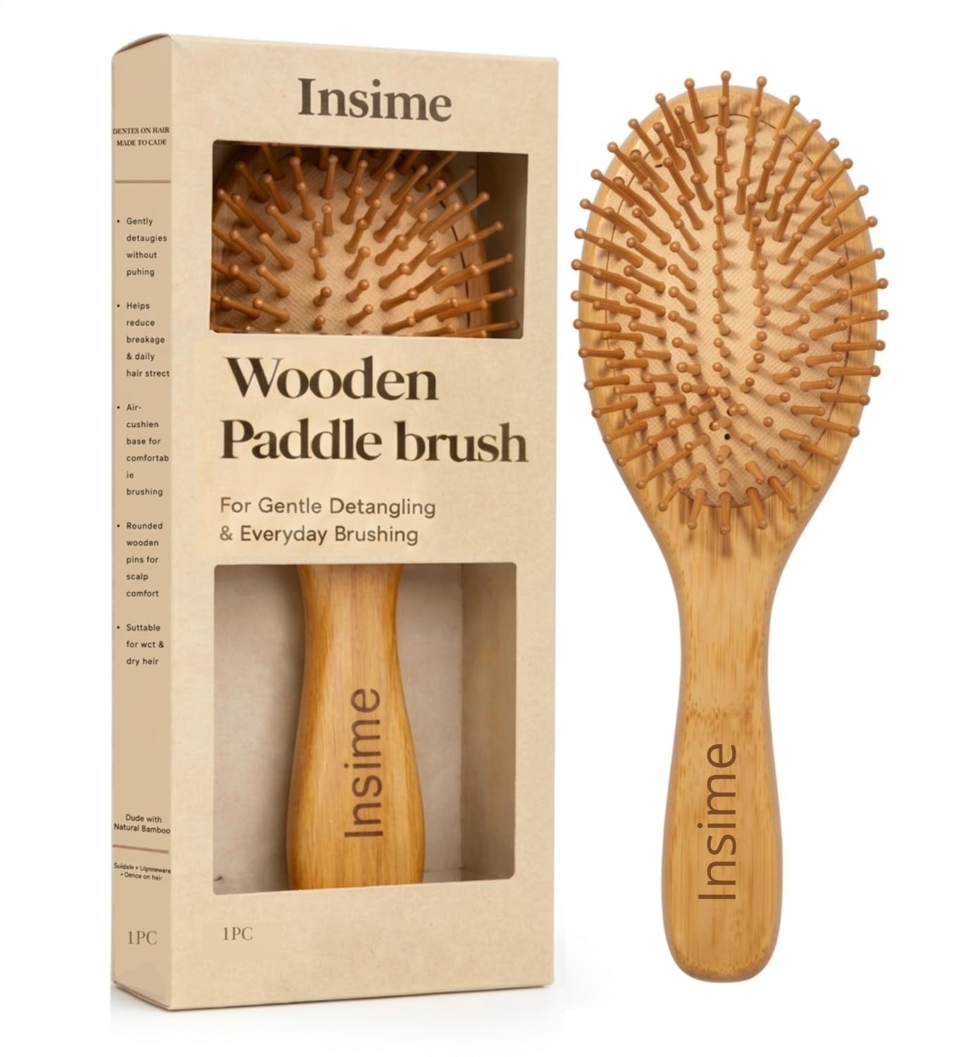 Wooden hair brush for Women & Men – Bamboo wooden Paddle hair brush for men women Curly hair – Bamboo Wooden brush for hair growth with flat paddle brush comb-image-43