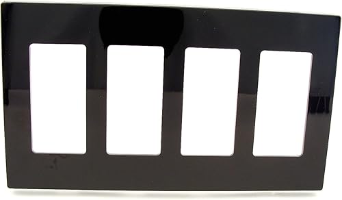 Leviton 80312-SE Decora Plus Placa de pared sin tornillos de montaje a presión, 4 segmentos, color negro