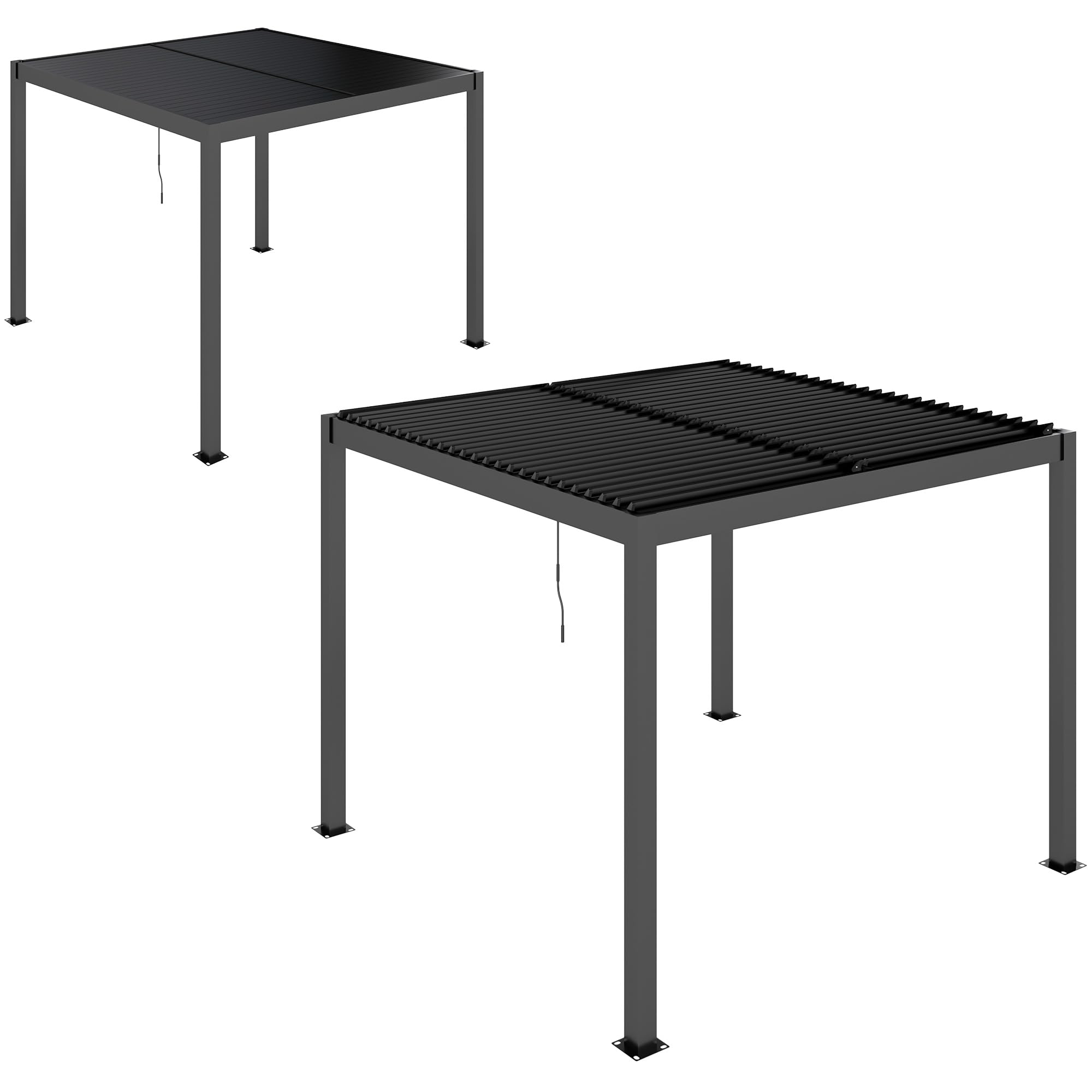 Outsunny Pérgola de Aluminio 3x3 m Cenador de Jardín Gazebo con Techo de Lamas Ajustable y Sistema de Drenaje Impermeable Anti-UV Pabellón para Patio Terraza Balcón Gris Oscuro