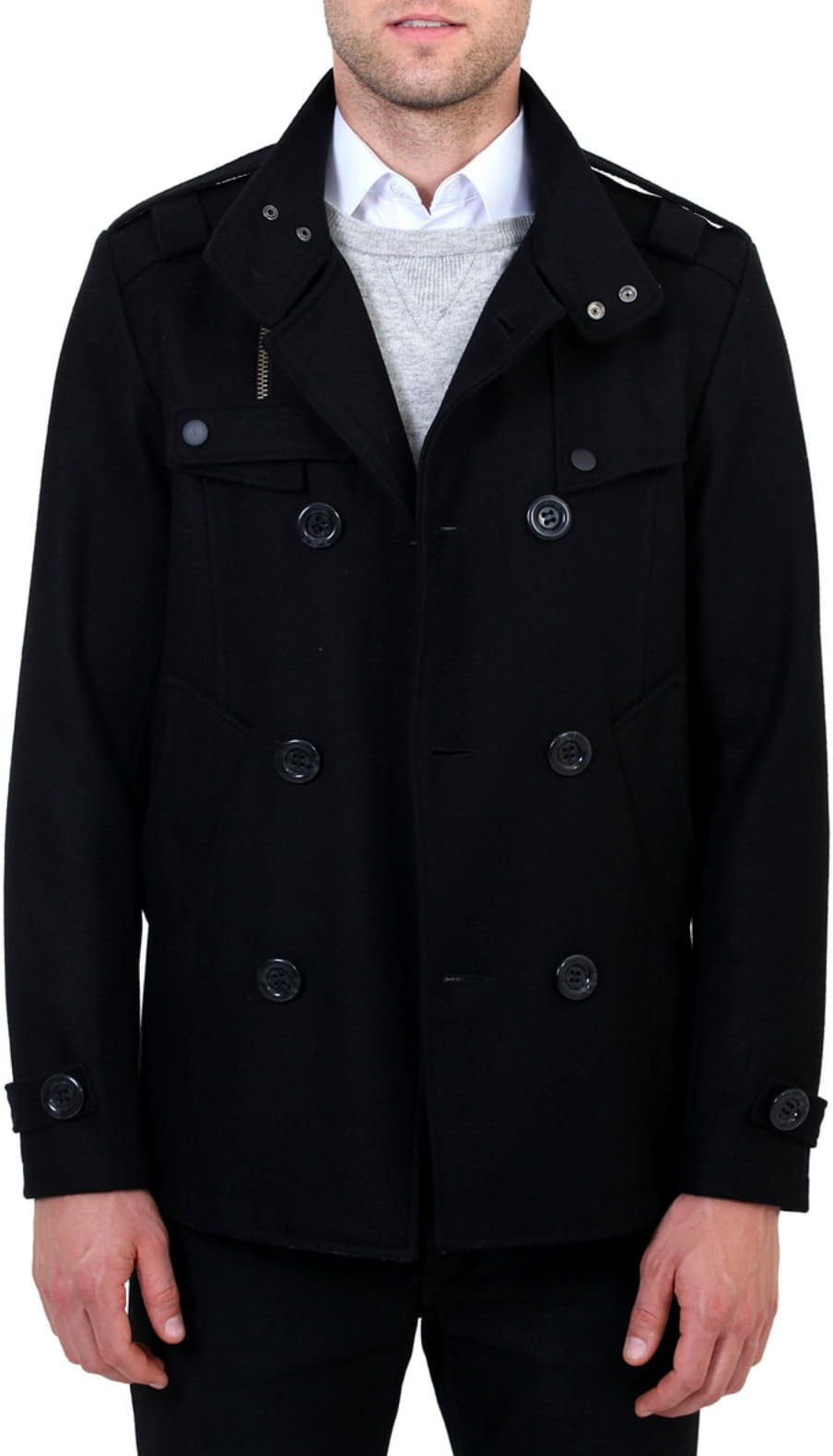 Biography Wear: Seafarer's Black Wool Blend Peacoat (Size: Small)
