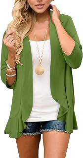 Magritta Womens 3/4 Sleeve Cardigan Casual Lightweight Kimono S-3XL | Open Front, Draped Ruffles, Shawl Collar, Asymmetrical Hem, Cover Up, Soft, 3/4 Sleeve, Flowy, Spring Travel