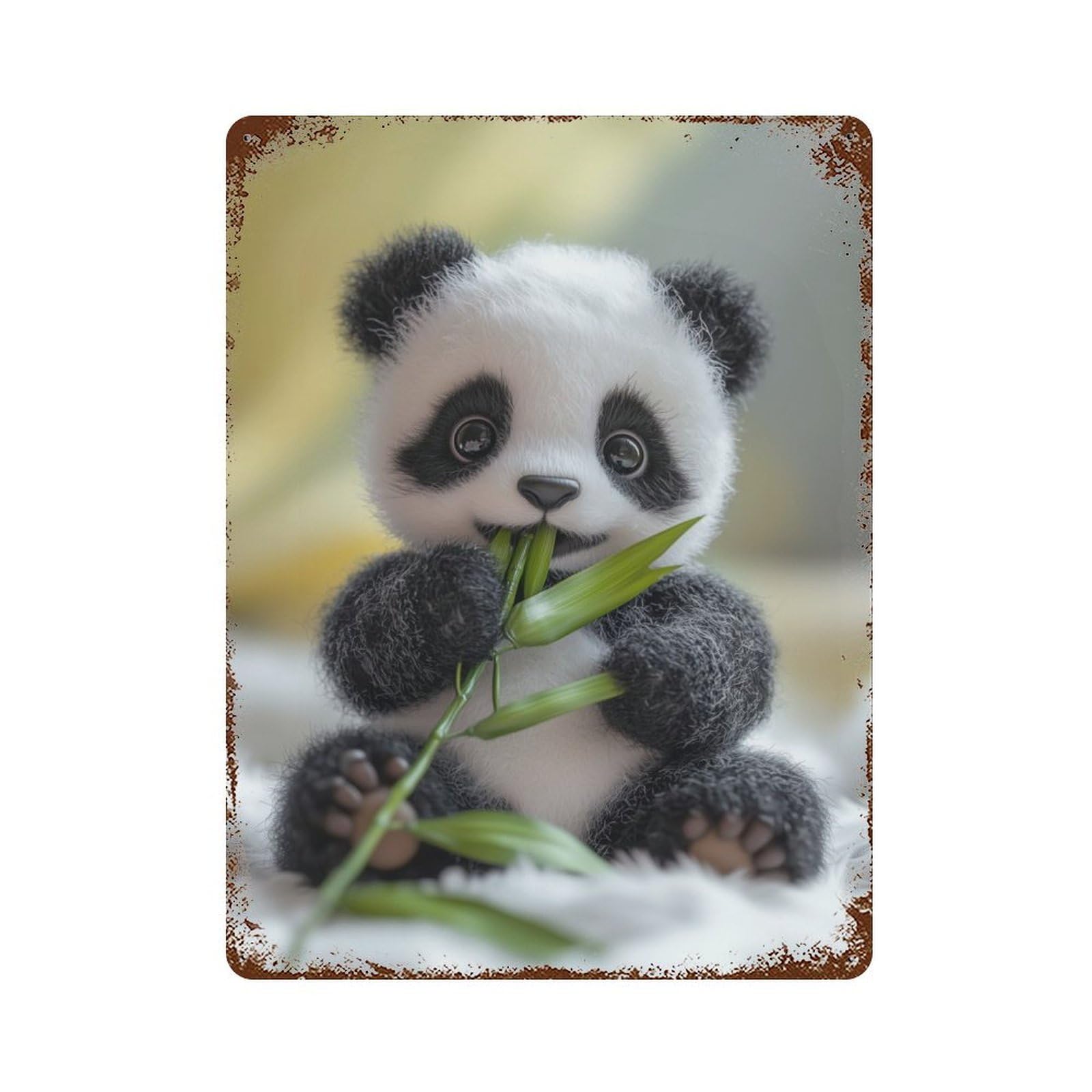 Cute Baby Panda Eating Bamboo Rusty Metal Tin Sign 15.7"x11.8", for Pub, Kitchen And Man Cave Decor, Farmhouse Wall Decor
