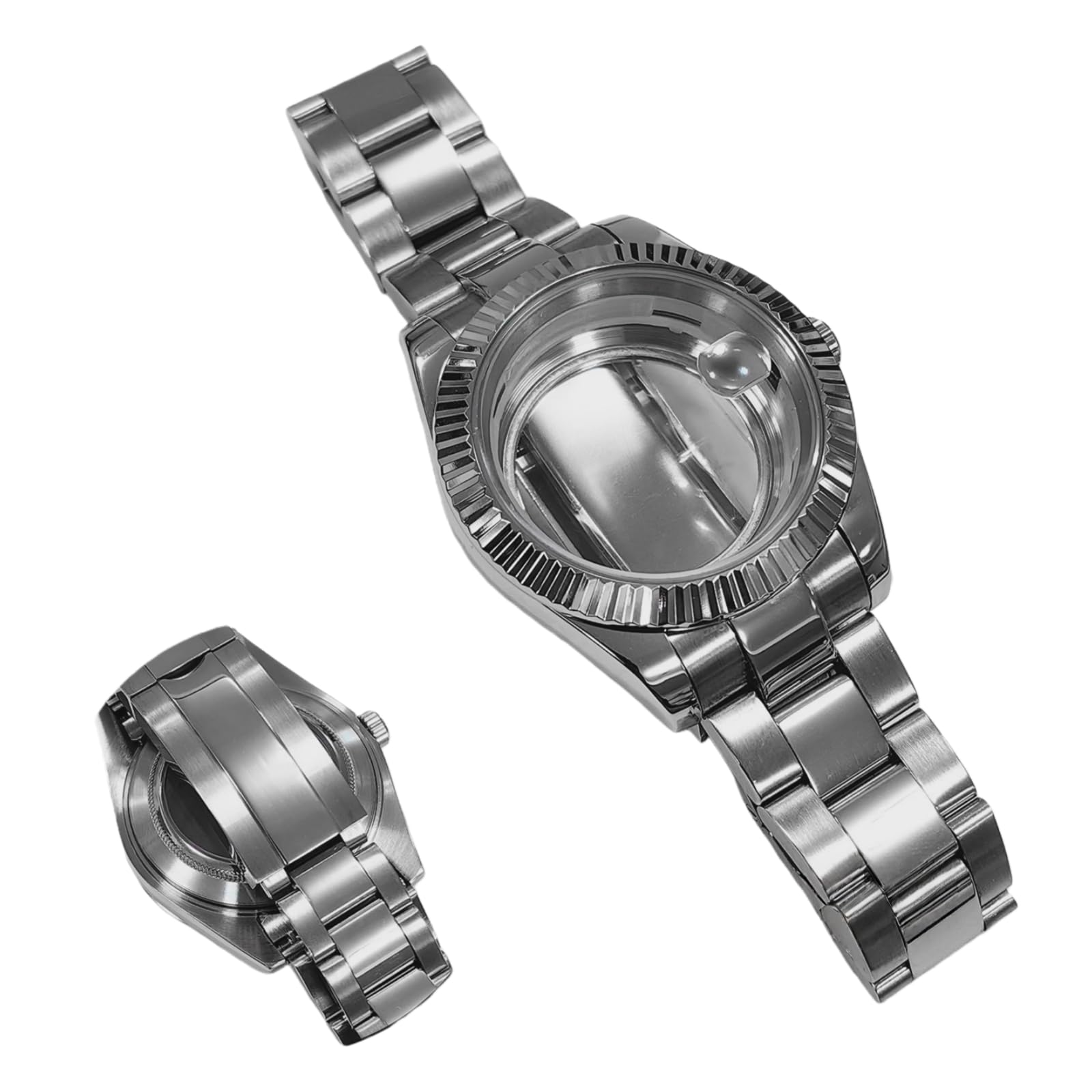 41mm Ersatz-Uhrengehäuse Kit mit Geriffelter Lünette und Armband, passend für 8285 Uhrwerk, Saphirglas Datumslupe für Rolex Datejust - 1